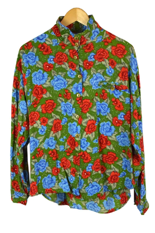 Red and Blue Rose Print Blouse Peter Pan Blouse
