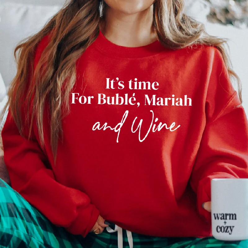 It's Time For Buble, Mariah & Wine Red Christmas Sweatshirt Hoodie with Embroidery Detailed Premium