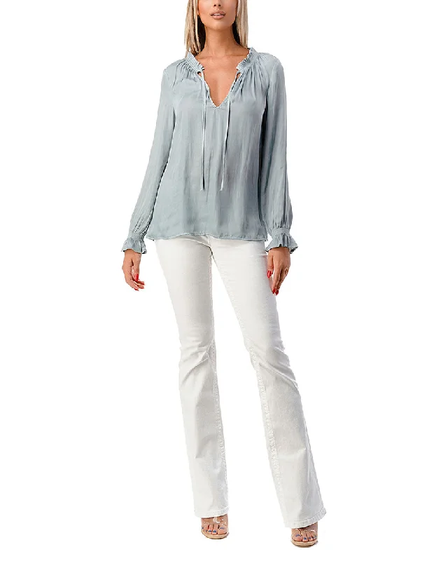 Women's Tie Front Satin Blouse Sweetheart Neck Blouse