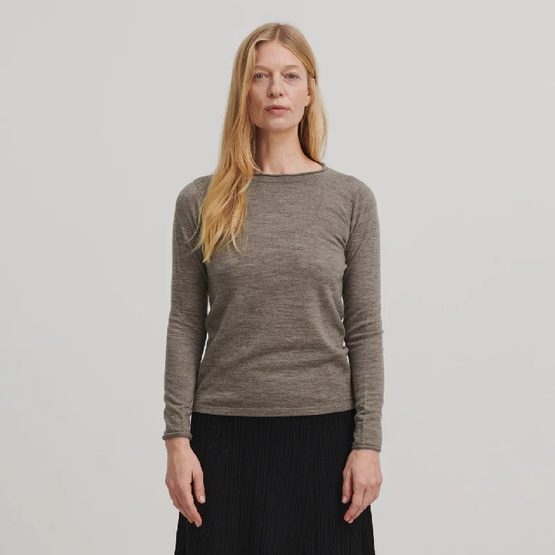 Women's Winter Blouse - 100% Merino - Beige Melange (XS-L) Asymmetric Hem Blouse