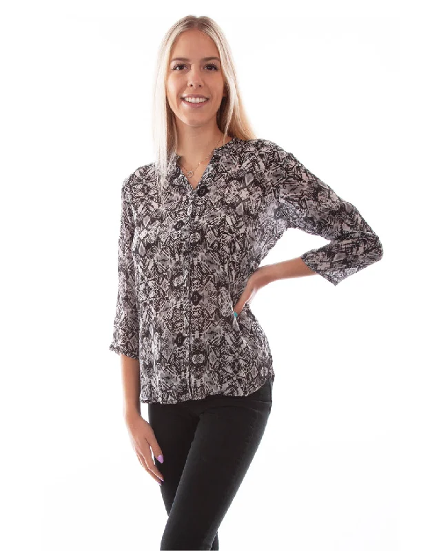 Women's Mandarin Crepe Blouse Subtle Shimmer Blouse