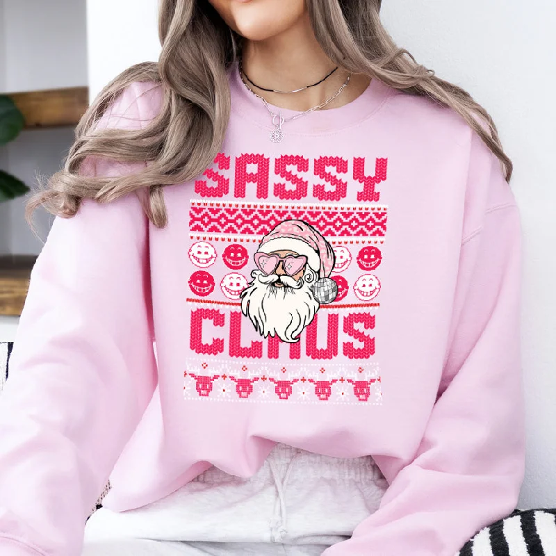 Sassy Claus Sweatshirt Hoodie with High-Low Hem Asymmetrical Trendy
