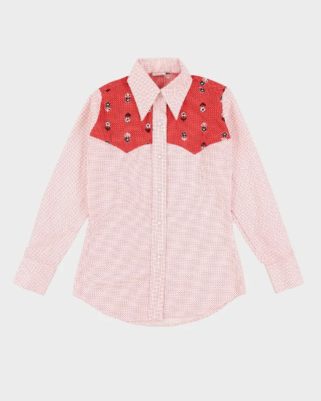 Vintage 1980s Red Patterned Western Blouse - S Embellished Collar Blouse