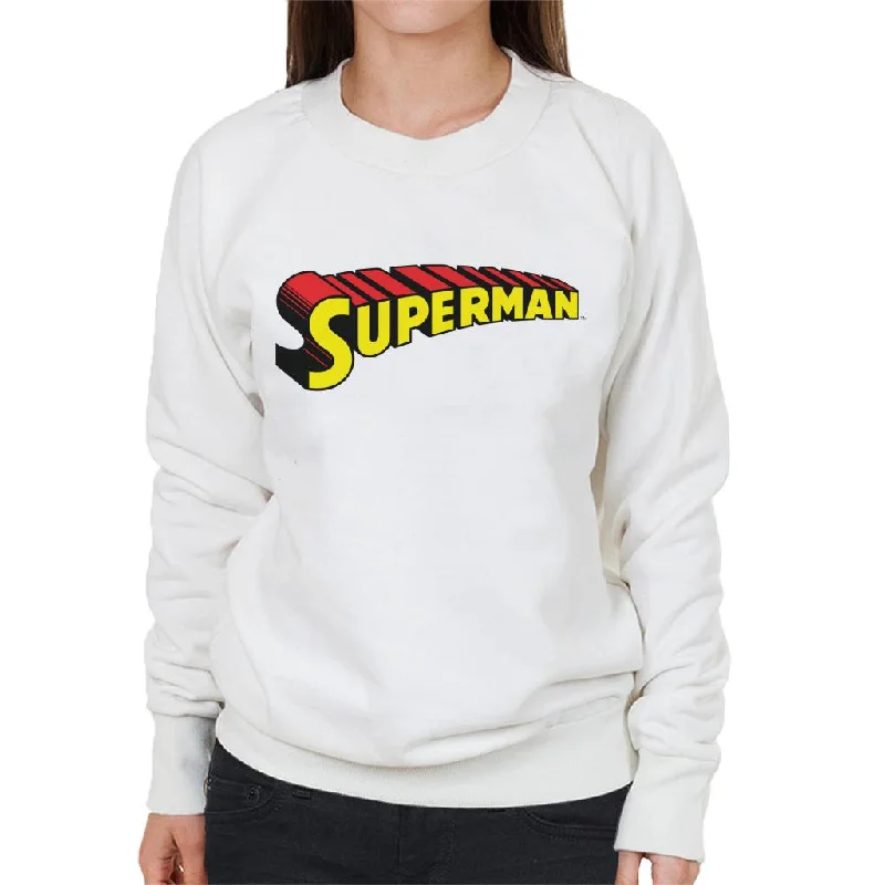 Superman 3 Dimensional Yellow Logo Women's Sweatshirt Hoodie with Stripes Bold Sporty Superman 3 Dimensional Yellow Logo Women's Sweatshirt Hoodie with Stripes Bold Sporty