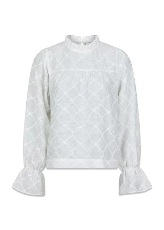 Mamara Square Emb Blouse - White Chic Off-Shoulder Blouse