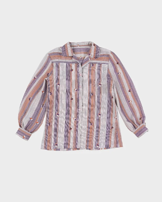Vintage 1980s Purple And Orange Patterned Blouse - XS Sleeveless Chiffon Blouse
