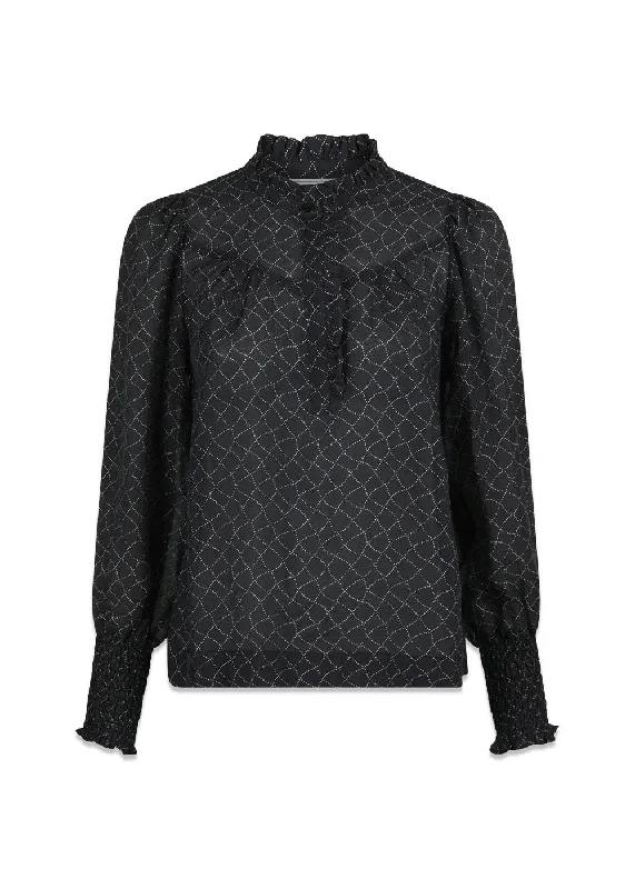 Karia Illusion Blouse - Black Boho Printed Blouse