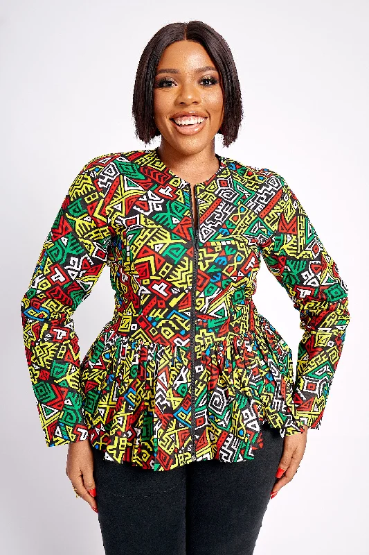 ABIOLA AFRICAN PRINT PEPLUM BLOUSE Off-Shoulder Wrap Blouse