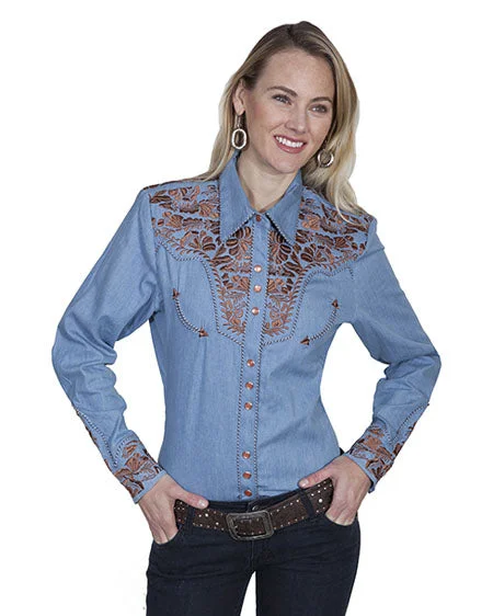 Women's Floral Embroidered Blouse Oversized Silk Blouse
