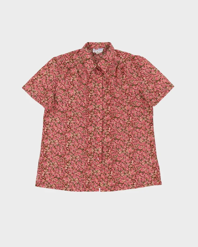 Vintage 1980s Pink Floral Blouse - S Double Button Blouse