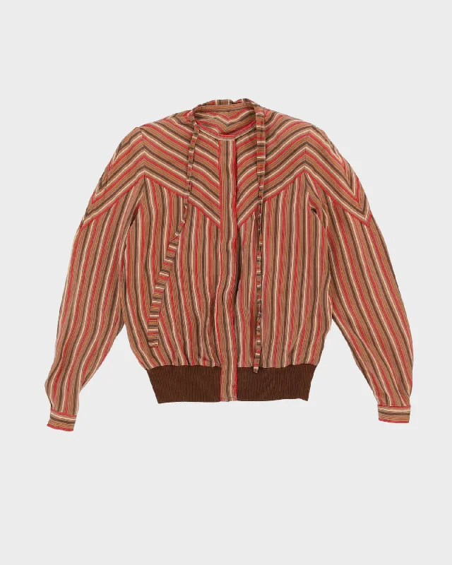 Vintage 1980s Brown And Red Striped Silk Blouse - S Office-Ready Blouse