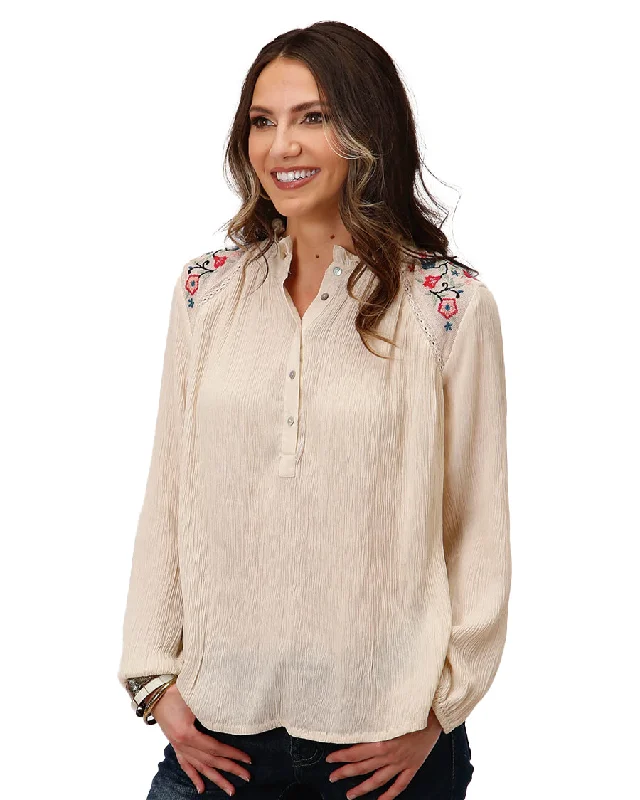 Women's Long Sleeve Crinkle Rayon Blouse Modern Oversized Blouse