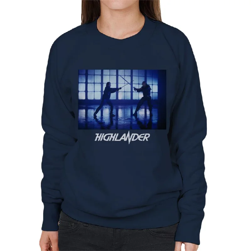 Highlander 1986 Immortals Clash Swords Women's Sweatshirt Hoodie with Zipper Placket Modern Functional