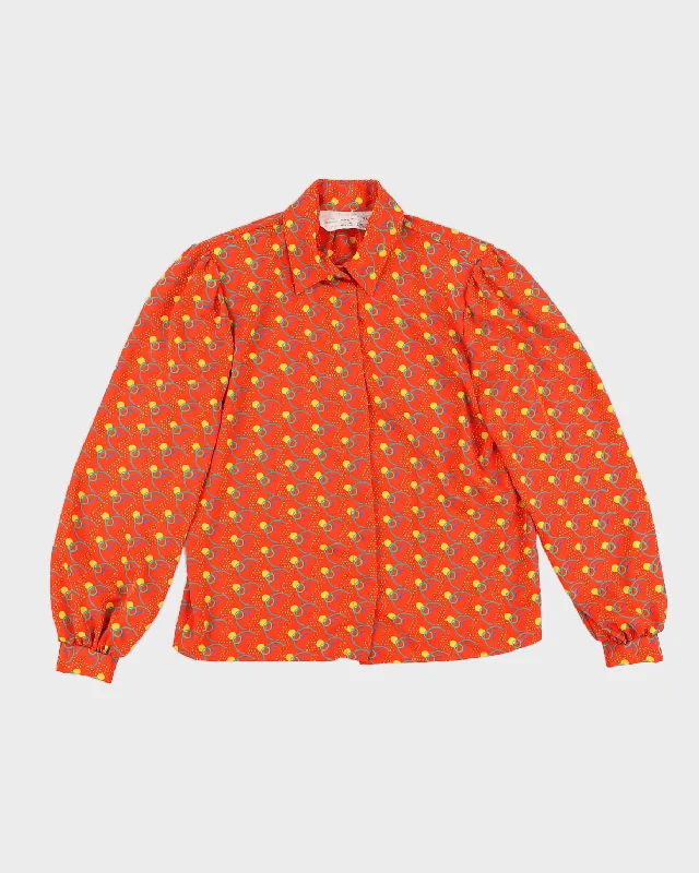 Vintage 80s Cambridge Red Printed Blouse - L Soft Satin Blouse