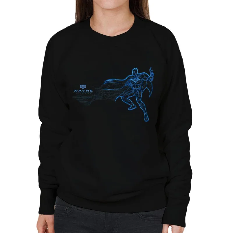 Batman Neon Blue Outline Women's Sweatshirt Hoodie with Stripes Bold Sporty