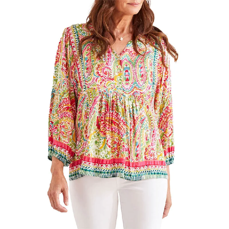 Tribal 3/4 Sleeve Blouse - Raspberry Modern Work Blouse