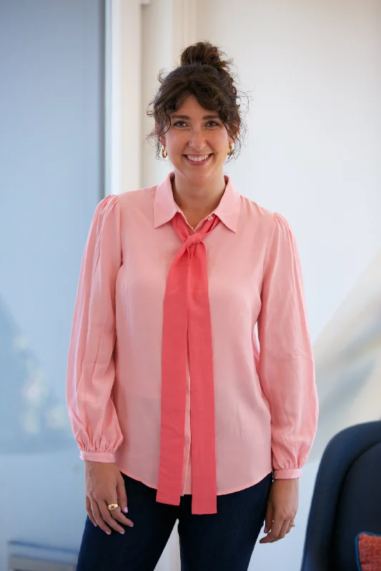 EMERSON FRY Frankie Blouse in Colorblock - Rapture Rose + Peony Feminine Ruffle Blouse