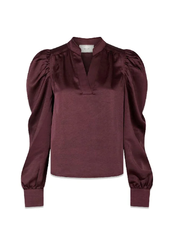 Rosslyn Heavy Sateen Blouse - Burgundy Feminine Satin Blouse