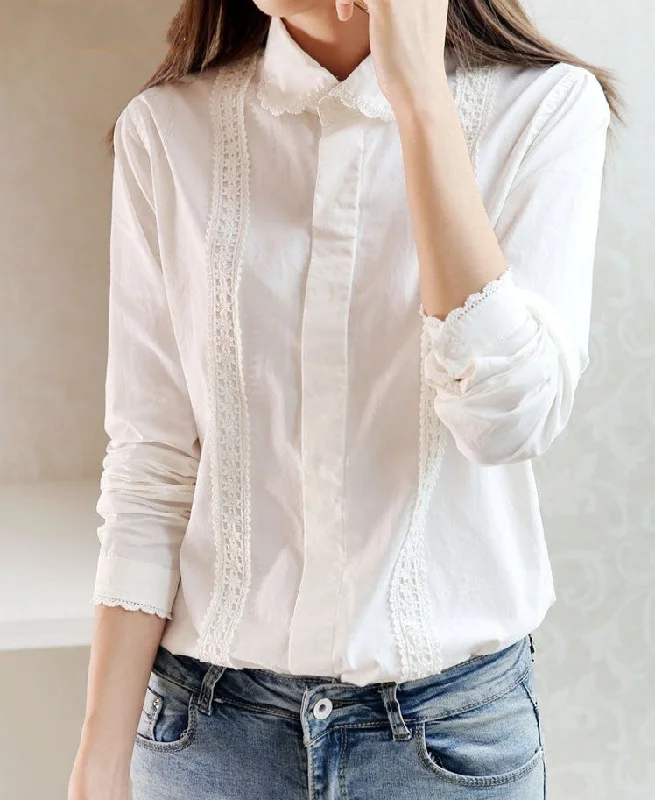 Preppy White Blouse Collection 13 Pattern Women Cotton Lace Crochet Peter Pan Collar Long Sleeve Top Shirt Plus Size S-4XL T5437 Chic Wrap Blouse Preppy White Blouse Collection 13 Pattern Women Cotton Lace Crochet Peter Pan Collar Long Sleeve Top Shirt Plus Size S-4XL T5437 Chic Wrap Blouse