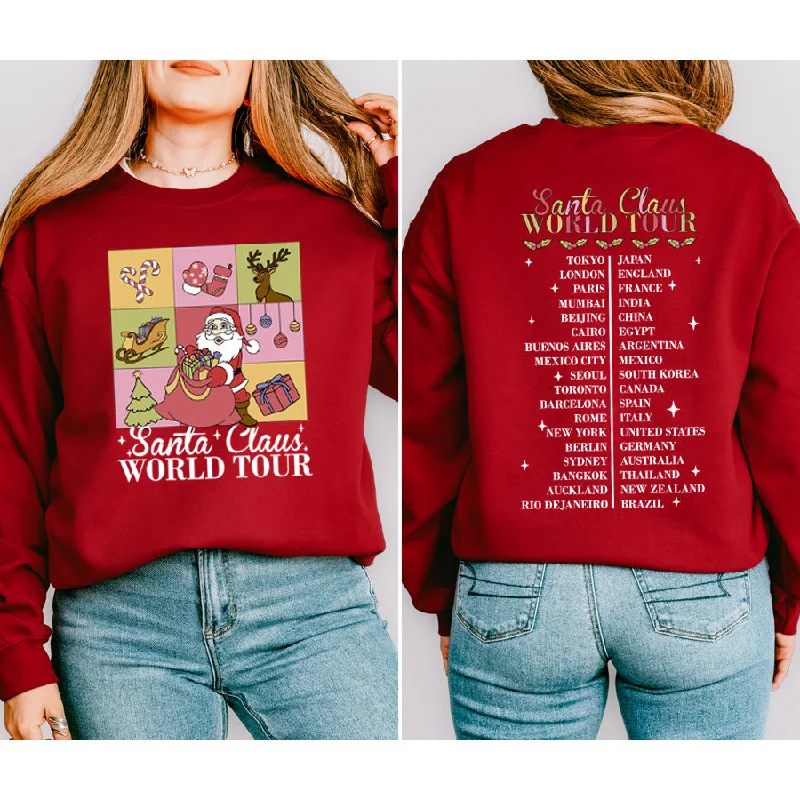 Santa Claus World Tour Front & Back Sweatshirt Hoodie with Hem Fringe Bohemian Relaxed Santa Claus World Tour Front & Back Sweatshirt Hoodie with Hem Fringe Bohemian Relaxed