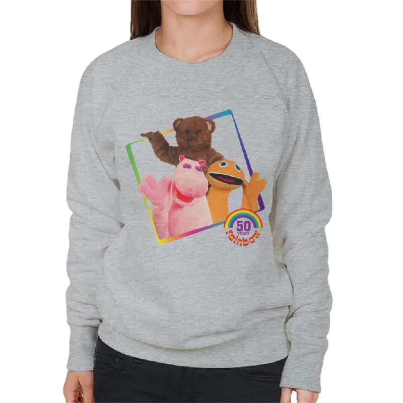 Rainbow 1972 50 Years Bungle George And Zippy Women's Sweatshirt Hoodie with Neon Bright Vibrant Rainbow 1972 50 Years Bungle George And Zippy Women's Sweatshirt Hoodie with Neon Bright Vibrant