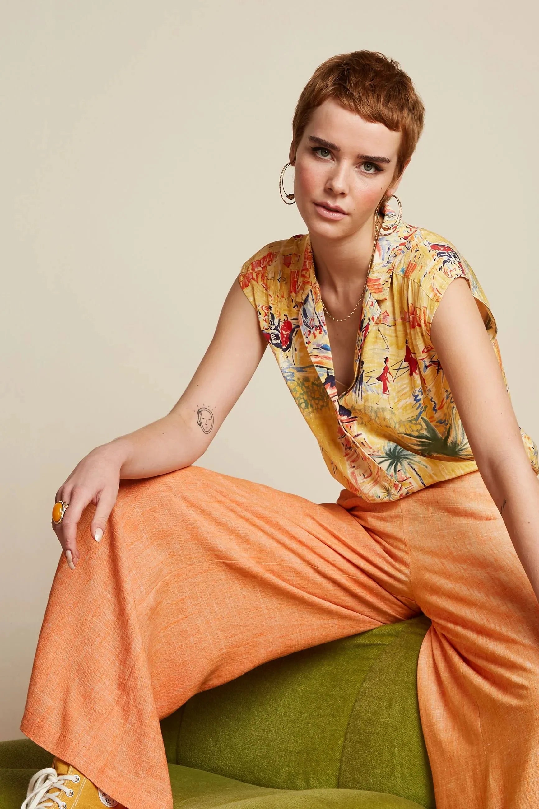 King Louie July Blouse Serafini in Tuscan Yellow Double Button Blouse