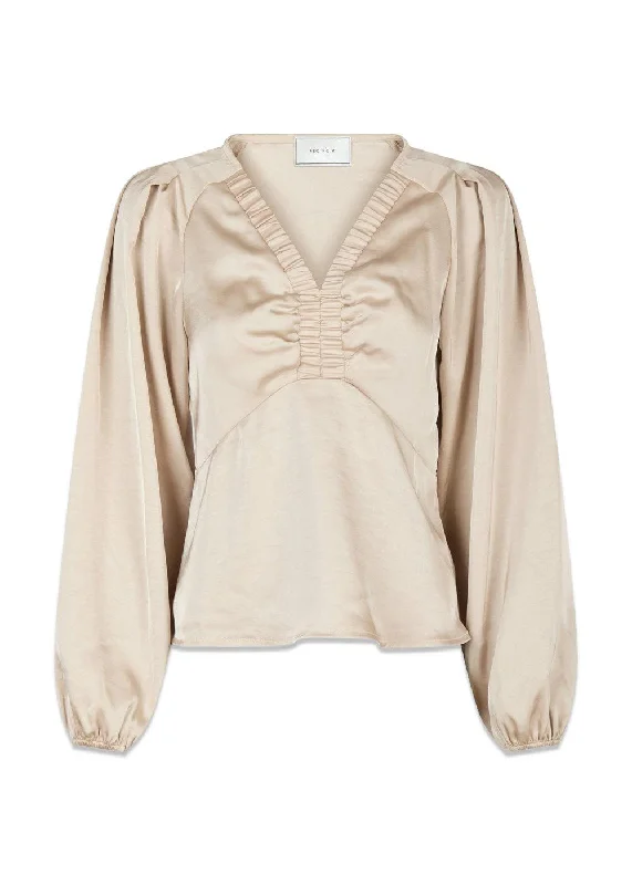 Istana Heavy Sateen Blouse - Champagne Elegant Embroidery Blouse