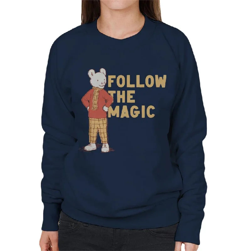Rupert Follow The Magic Adventure Women's Sweatshirt Hoodie with Hem Embroidery Detailed Premium Rupert Follow The Magic Adventure Women's Sweatshirt Hoodie with Hem Embroidery Detailed Premium