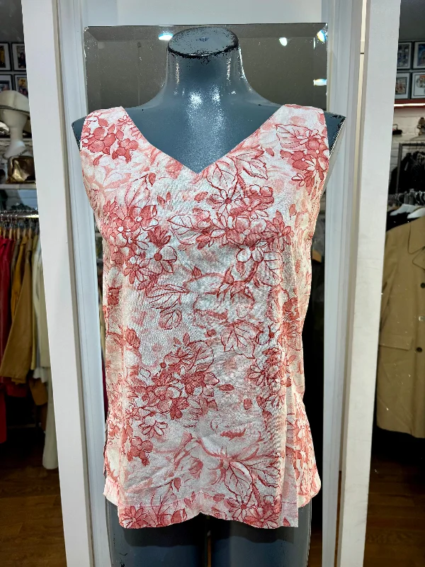 90s/80s Pink And White Sleeveless Square Neck Blouse Cotton Casual Blouse