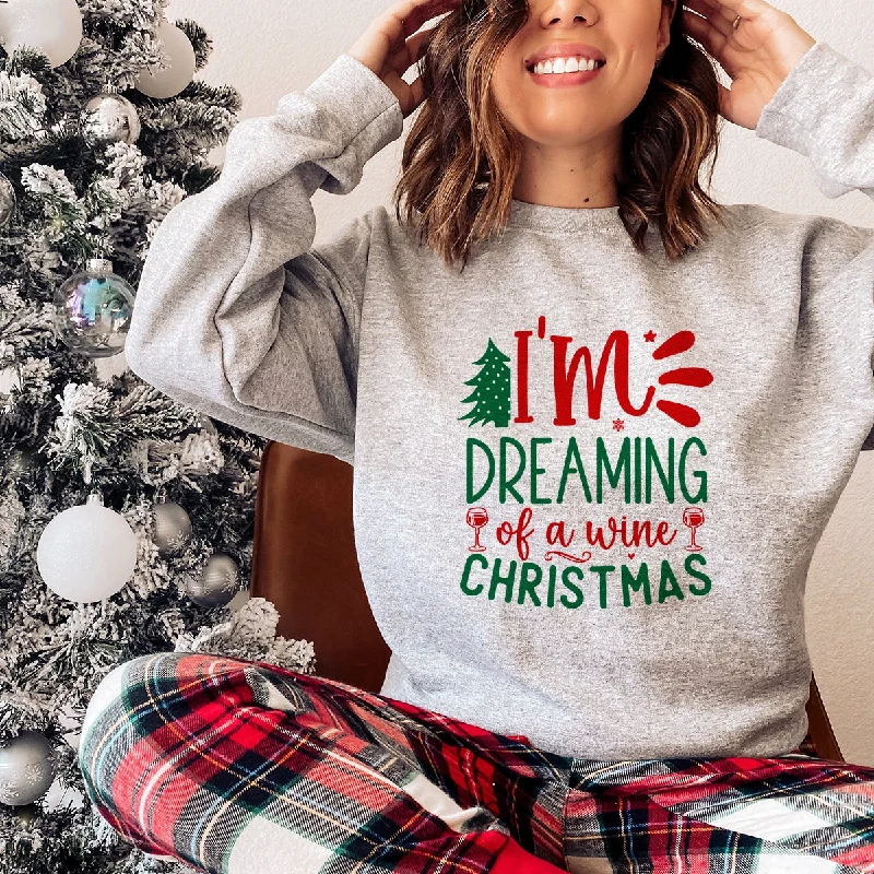 Dreaming Of A Wine Christmas Sweatshirt Hoodie with Longline Fit Extended Stylish