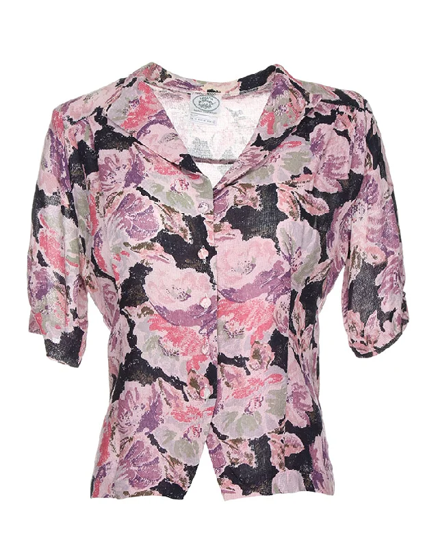1980's Laura Ashley Patterned Short Sleeve Blouse - S Lightweight Chiffon Blouse