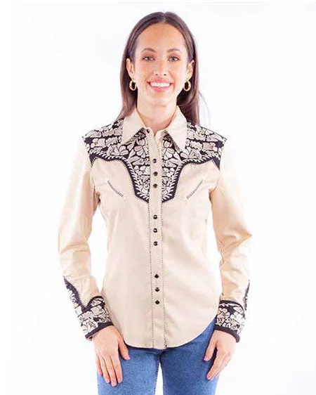 Women's Floral Embroidered Blouse Relaxed Fit Blouse