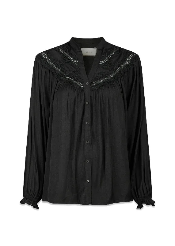 Minnie Deco Blouse - Black Gathered Detail Blouse