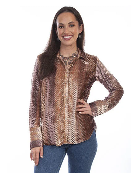 Women's Velvet Button Down with French Cuffs Blouse Subtle Shimmer Blouse