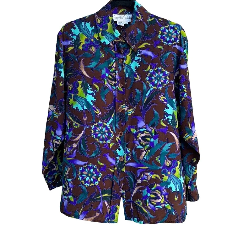 Diane Von Furstenberg Vintage Women's Silk Floral Multi-Color Long Sleeve Blouse Casual Relaxed Blouse Diane Von Furstenberg Vintage Women's Silk Floral Multi-Color Long Sleeve Blouse Casual Relaxed Blouse