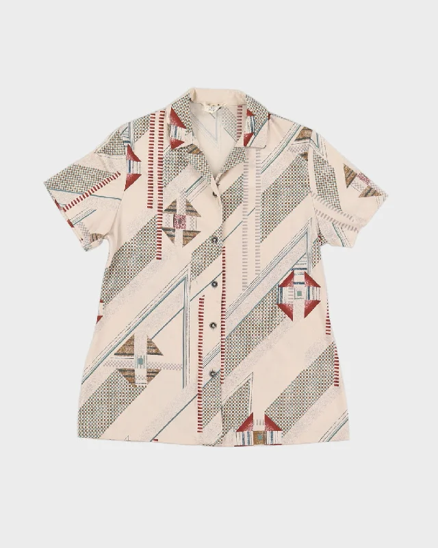 Vintage 80s Geometric Printed Blouse - M/L Floral Print Blouse