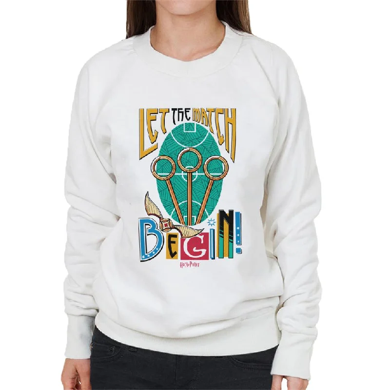 Harry Potter Quidditch Let The Match Begin Women's Sweatshirt Hoodie with Set-In Sleeves Structured Classic Harry Potter Quidditch Let The Match Begin Women's Sweatshirt Hoodie with Set-In Sleeves Structured Classic