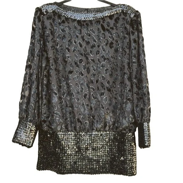 Siasia New York Vintage Velvet & Sequin Waist Wrist Semi Sheer Boat Neck Blouse Chic Sleeveless Blouse Siasia New York Vintage Velvet & Sequin Waist Wrist Semi Sheer Boat Neck Blouse Chic Sleeveless Blouse