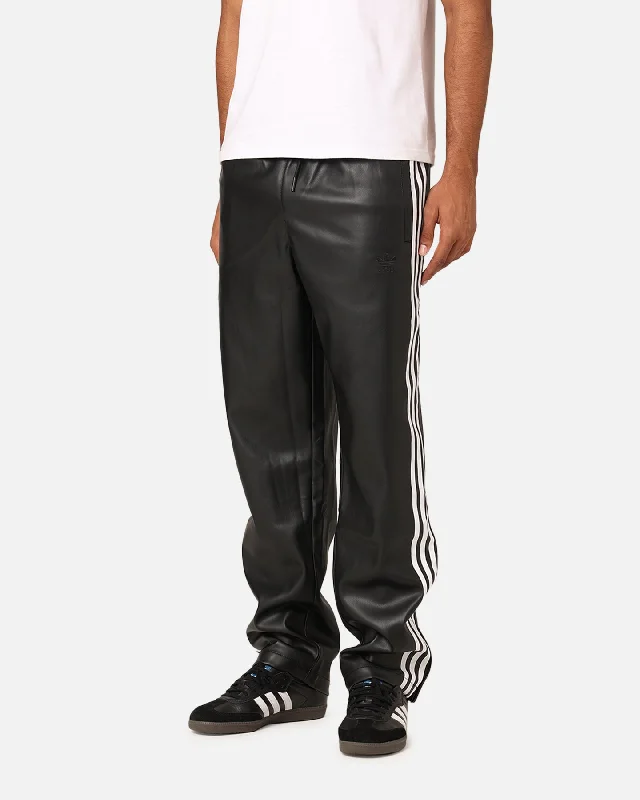 Adidas Faux Leather Adicolour 3-Stripes Firebird Track Suit Pants Black Trendy Wide-Legged Trousers