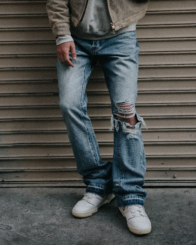 MNML B455 Flare Denim Pants Blue Casual Skinny Fit Pants