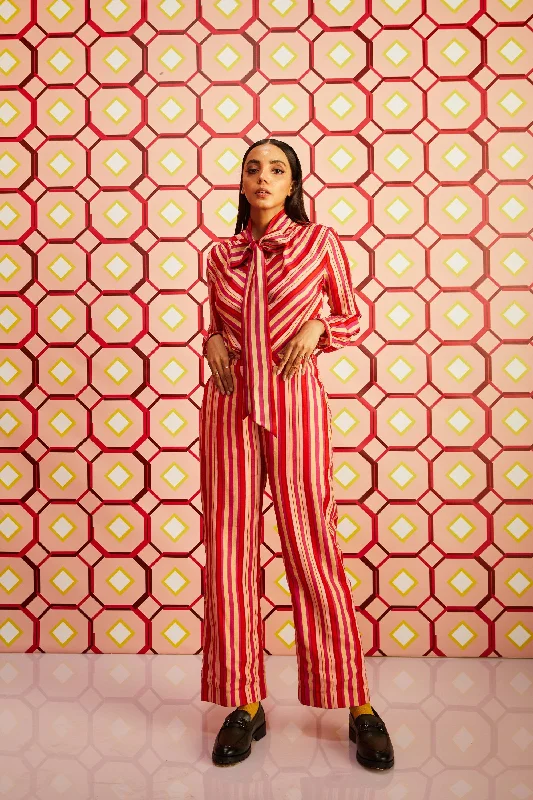 Happy Stripes Wide Leg Pants In Handloom Organic Banana Silk Fashionable Tapered Leg Pants