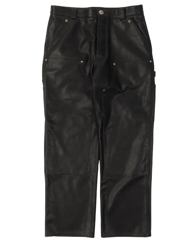Leather Double Knee Carpenter Pants Trendy Tapered Pants