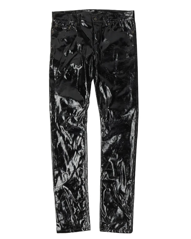 Shiny Faux Leather Pants Fashionable Jogger Pants