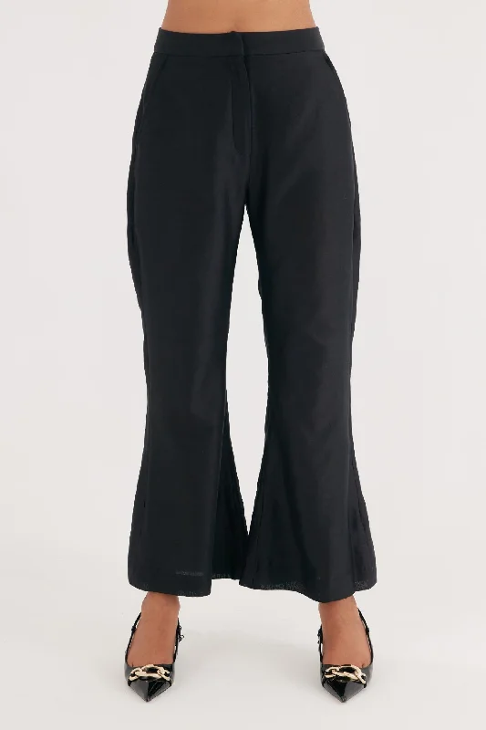 Black Chanderi Silk Flared Pant Modern Stretch Trousers