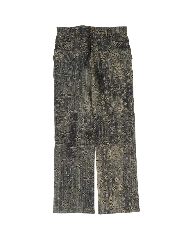 Monogram Tailored Denim Pants Chic Checkered Pants
