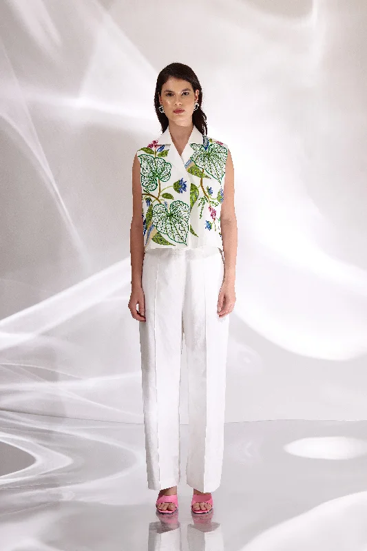 White Poplin Wide Leg High Waist Pants Casual Lounge Pants