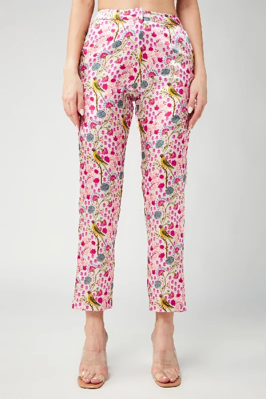 White Parrot Mashroo Cotton Satin Narrow Pants Comfortable Jogging Pants