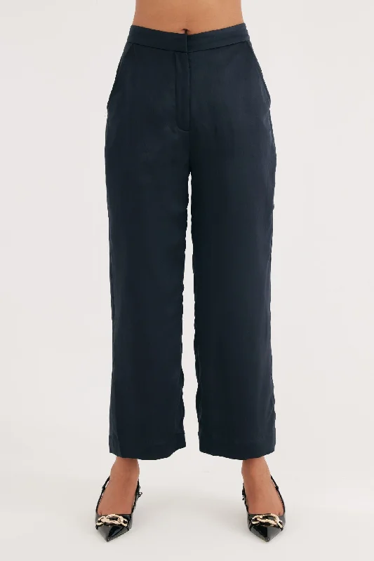 Black Silk Satin Straight Pants Elegant High-Waist Pants