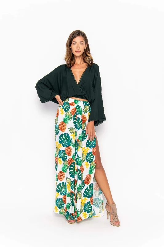 Nala, Tropical Ananas White, Long Pants High-Waist Jeans