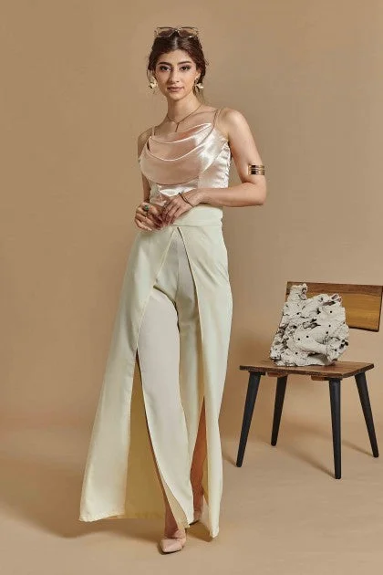 Vetri Flared Pants in Beige Comfy Cargo Trousers